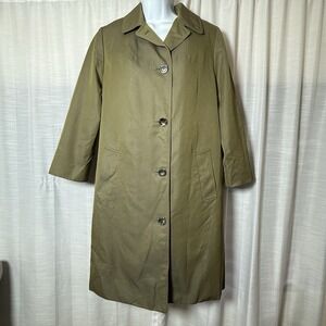 Aquascutum Trench Coat Women L Green Solid Cotton Blend Made in England VTG